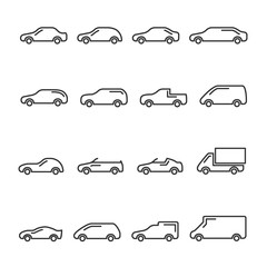 Vector image of set of car line icons.