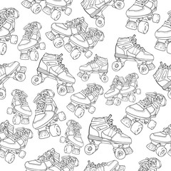 Repeat pattern with many rollers, vector illustration isolated on white background, line art style, hand drawn illustration