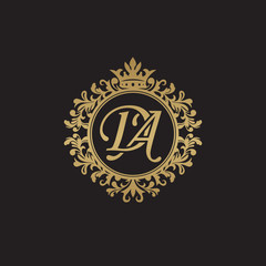 Naklejka premium Initial letter DA, overlapping monogram logo, decorative ornament badge, elegant luxury golden color