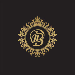 Initial letter DB, overlapping monogram logo, decorative ornament badge, elegant luxury golden color