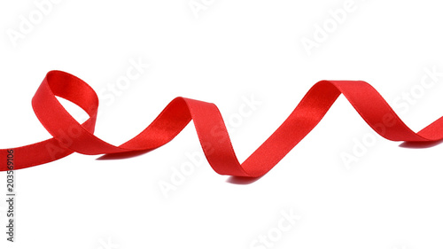 “spiral of red fabric ribbon isolated on white background” Stock photo