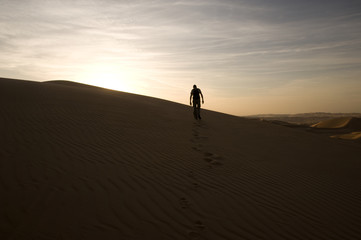 Fototapeta na wymiar Walking on a sand dune