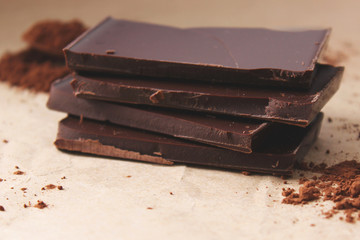 chocolate and cocoa on a light background
