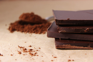 chocolate and cocoa on a light background