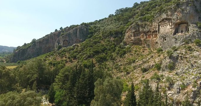King Tombs of Lycian's Dalyan Turkey Aerial Footage
