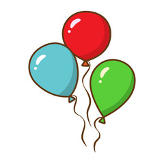 vector illustration, three balloons, red, blue and green