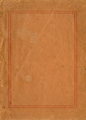A vintage sheet of browning paper with a red border printed onto it