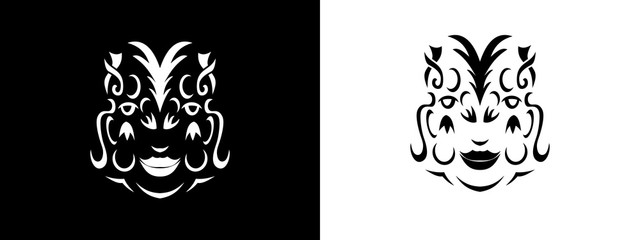 Tribal woman portrait, Woman portait in tribal style illustration in black and white. Tatoo style portrait.