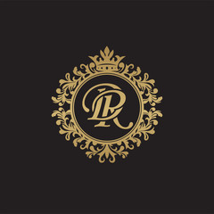 Fototapeta na wymiar Initial letter DR, overlapping monogram logo, decorative ornament badge, elegant luxury golden color