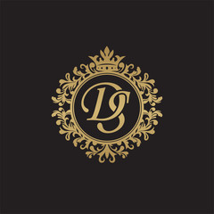 Fototapeta na wymiar Initial letter DS, overlapping monogram logo, decorative ornament badge, elegant luxury golden color