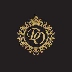 Initial letter DO, overlapping monogram logo, decorative ornament badge, elegant luxury golden color