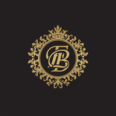 Initial letter EB, overlapping monogram logo, decorative ornament badge, elegant luxury golden color