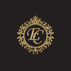 Initial letter EC, overlapping monogram logo, decorative ornament badge, elegant luxury golden color