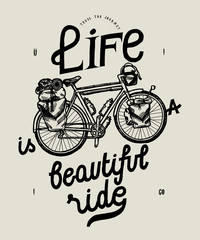 Naklejka premium life is a beautiful ride travel bicycle quote - vintage bike typography print