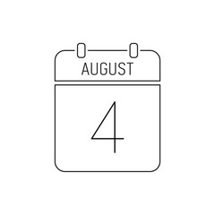 August 4 calendar icon line, outline. Deadline reminder. Coast Guard Day in the USA