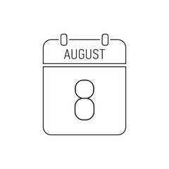 August 8 calendar icon line, outline. International day of mountaineering, climber, cats. Deadline reminder