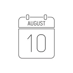 August 10 calendar icon line, outline page. International Day of Biodiesel. Deadline reminder
