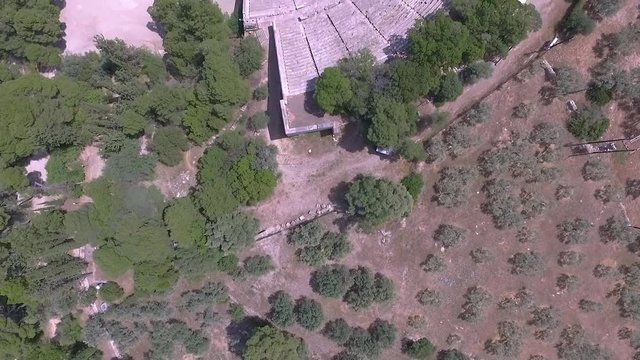 Aerial drone bird's eye view of ancient theater Epidaurus or Epidavros