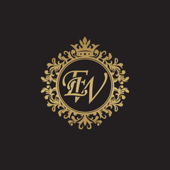 Fototapeta na wymiar Initial letter EW, overlapping monogram logo, decorative ornament badge, elegant luxury golden color