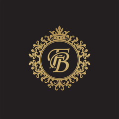 Initial letter FB, overlapping monogram logo, decorative ornament badge, elegant luxury golden color