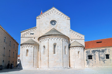 Fototapeta na wymiar Croatia, Trogir, The Cathedral of St. Lawrence, a Roman Catholic triple naved basilica constructed in Romanesque Gothic in Trogir, Croatia.