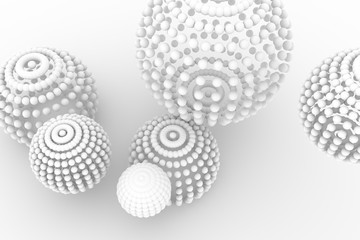 Spheres, modern style soft white & gray background. Generative, monochrome, graphic & backdrop.
