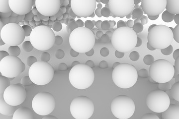 Spheres, modern style soft white & gray background. Creative, graphic, pattern & space.