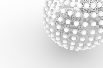 Spheres, modern style soft white & gray background. Blank, light, pattern & line.