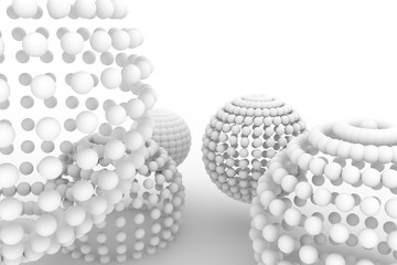 Spheres, modern style soft white & gray background. Art, creative, abstract & shape.