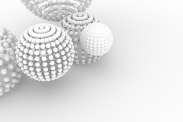Spheres, modern style soft white & gray background. Line, digital, monochrome & shape.