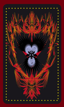 Tarot cards - back design.  Phoenix. Pluto
