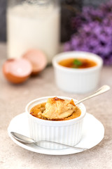 Creme brulee - traditional french vanilla cream dessert with caramelized sugar on top.