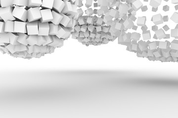 Fototapeta premium Spheres from squares, modern style soft white & gray background. Design, perspectives, smooth & monochrome.