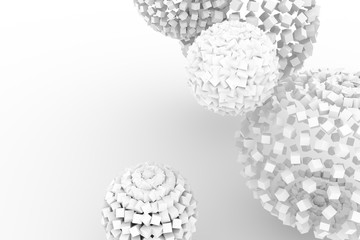 Spheres from squares, modern style soft white & gray background. Blur, blank, smooth & artwork.