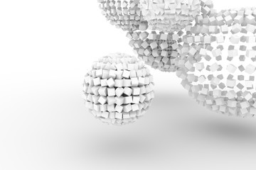 Spheres from squares, modern style soft white & gray background. Blur, digital, illustration & decoration.