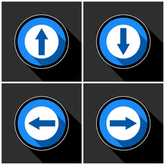 four white, blue arrows with black shadows