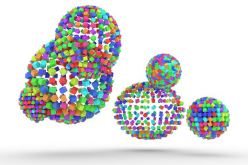 Colorful spheres from squares, modern style soft white & gray background. Creative, illustration, festival & anniversary.