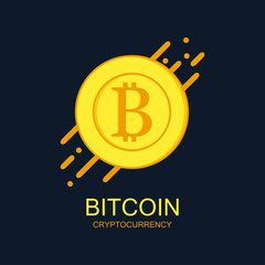 Bitcoin concept logo. Cryptocurrency sign with dinamic rounded lines. Digital money and blockchain technology banner. Vector illustration in flat style.