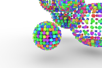 Colorful spheres from squares, modern style soft white & gray background. Celebrations, backdrop, repeat & bunch.