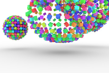 Colorful spheres from squares, modern style soft white & gray background. Art, cover, festival & repeat.