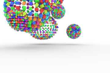 Colorful spheres from squares, modern style soft white & gray background. Pattern, backdrop, details & birthday.