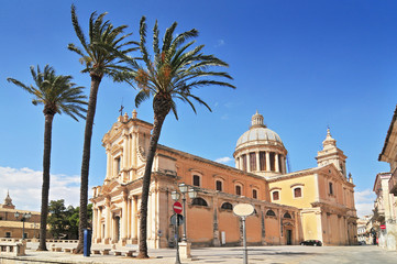 Fototapeta na wymiar The Neoclassicist Church of the Annunziata (16th century) in Comiso Sicily.