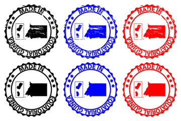 Made in Equatorial Guinea - rubber stamp - vector, Equatorial Guinea map pattern - black, blue and red