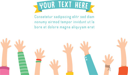 Vector Illustration Of Kids Raising Hands For Celebration