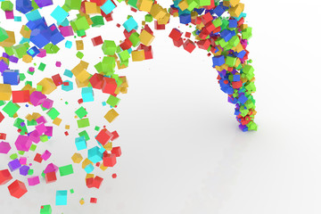 Bunch of colorful square boxes flow from the floor, modern style background or texture. Party, shape, celebrations & birthday.