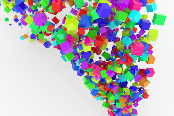 Bunch of colorful square boxes flow from the floor, modern style background or texture. Festive, flying, design & backdrop.