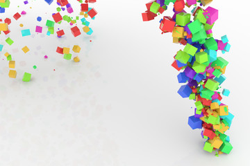 Bunch of colorful square boxes flow from the floor, modern style background or texture. Party, digital, creative & repeat.
