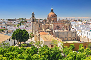 The Cathedral in Jerez de la Frontera, Cadiz Province, Andalucia, Spain. - obrazy, fototapety, plakaty