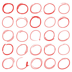red hand drawn circle set for marking texts