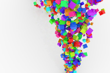 Bunch of colorful square boxes flow from the floor, modern style background or texture. Festival, backdrop, birthday & art.